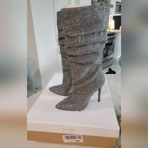 Jessica Simpson Womens Layzer Pointed Toe Mid-Calf Boot Pewter , Size 7